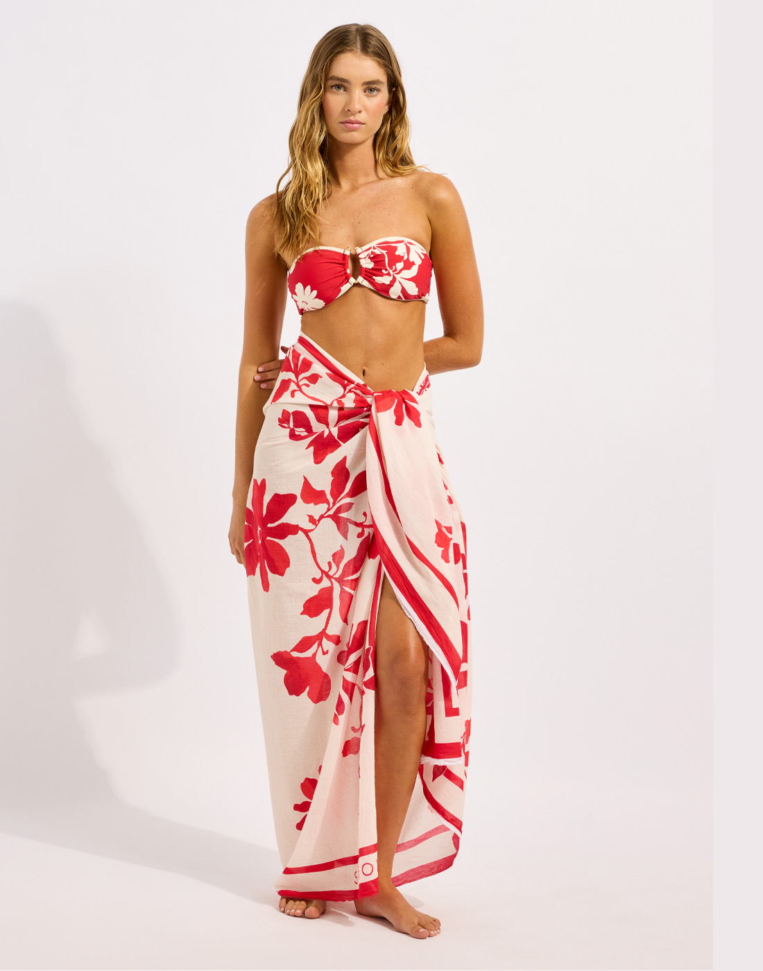 seafolly mayflower sarong rød hvit
