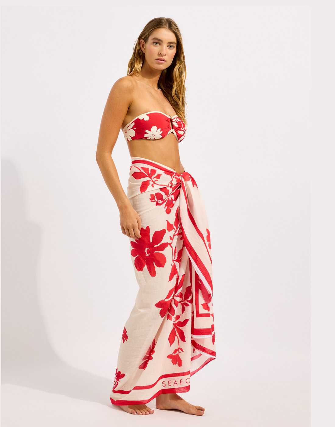 seafolly mayflower sarong rød hvit