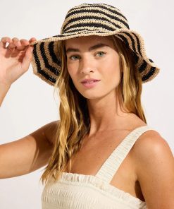 seafolly shadylady bucket hat natur black